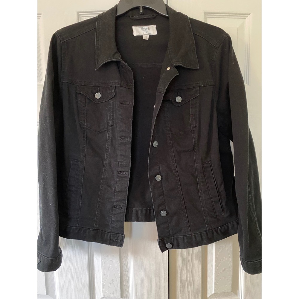 Time and Tru Denim Jacket Womens XXL Black Trucker Classic Stretch Casual Boho
